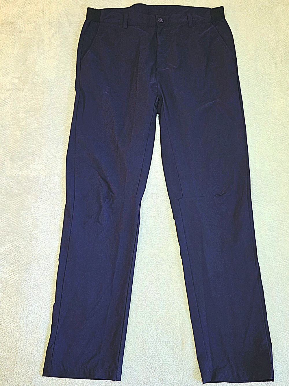 Men's Navy Stretch Golf Pants Nylon Spandex Flat Front Zip Pocket Size 38